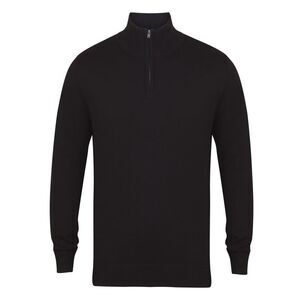 Henbury Mens 1/4 Zip Long Sleeve Sweater / Black